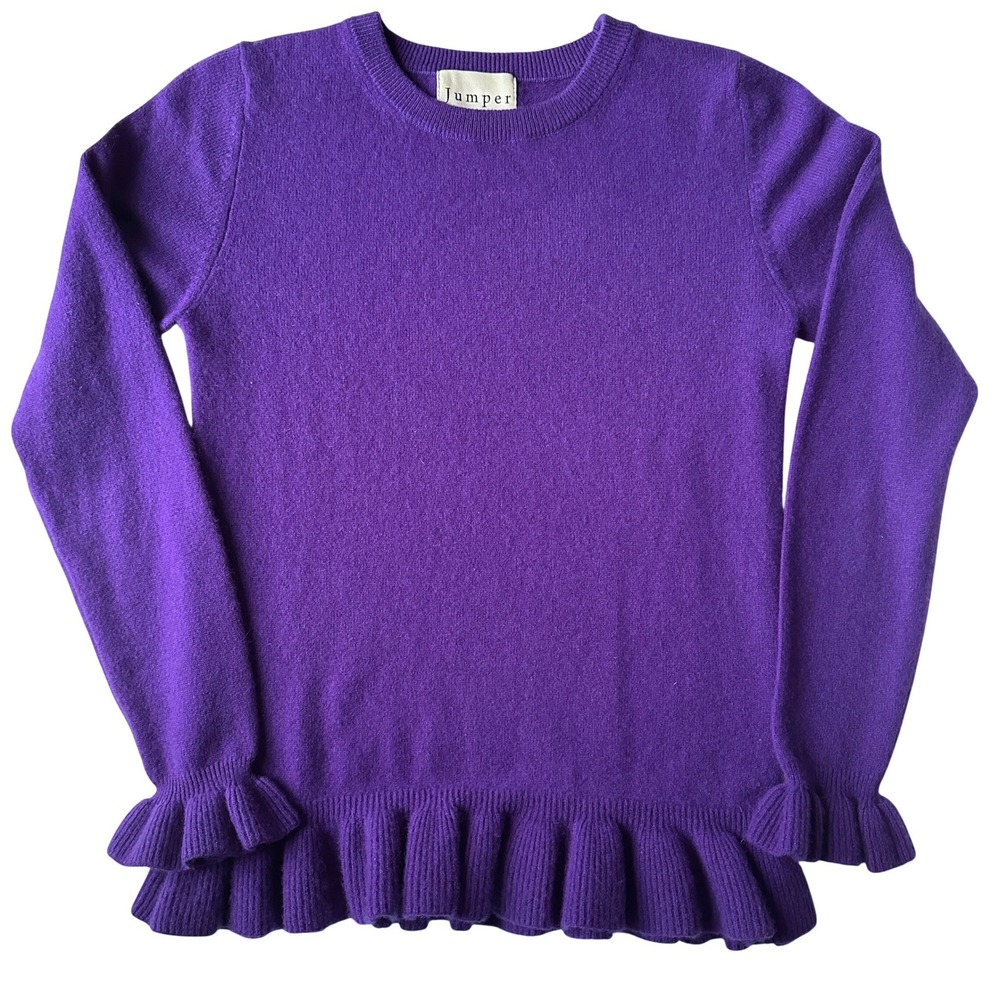 Jumper 1234 Purple 100% Cashmere Ruffle Hem Crew Neck Sweater Size 1 Small‎